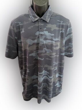 Travis Mathew Men’s Golf Polo Shirt Blue Camo Performance Jersey Knit. XL